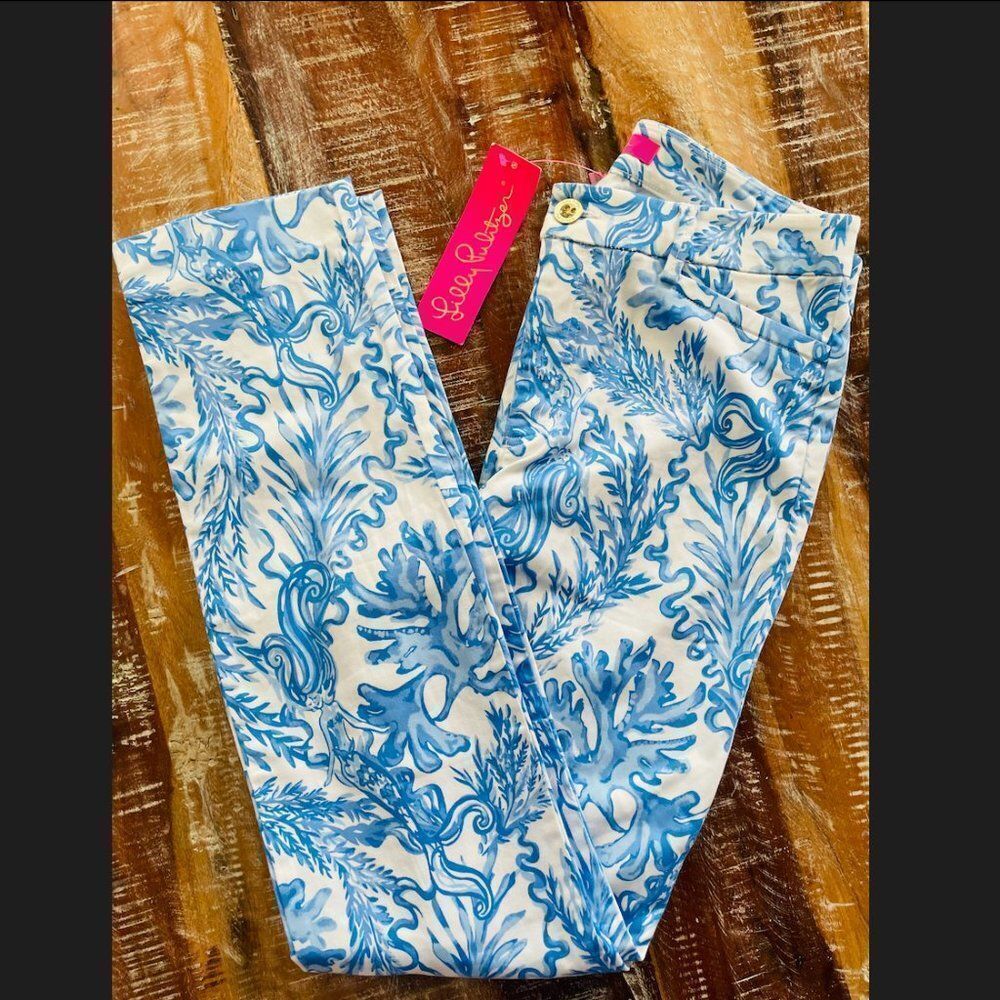LILLY PULITZER KELLY HIGH RISE SKINNY ANKLE STRETCH PANTS AQUA LOUNGE MERMAID